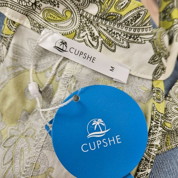 Cupshe Womens M Halter Neck Mini Dress Shoulder Tie Yellow & White Paisley Print - Picture 6 of 6